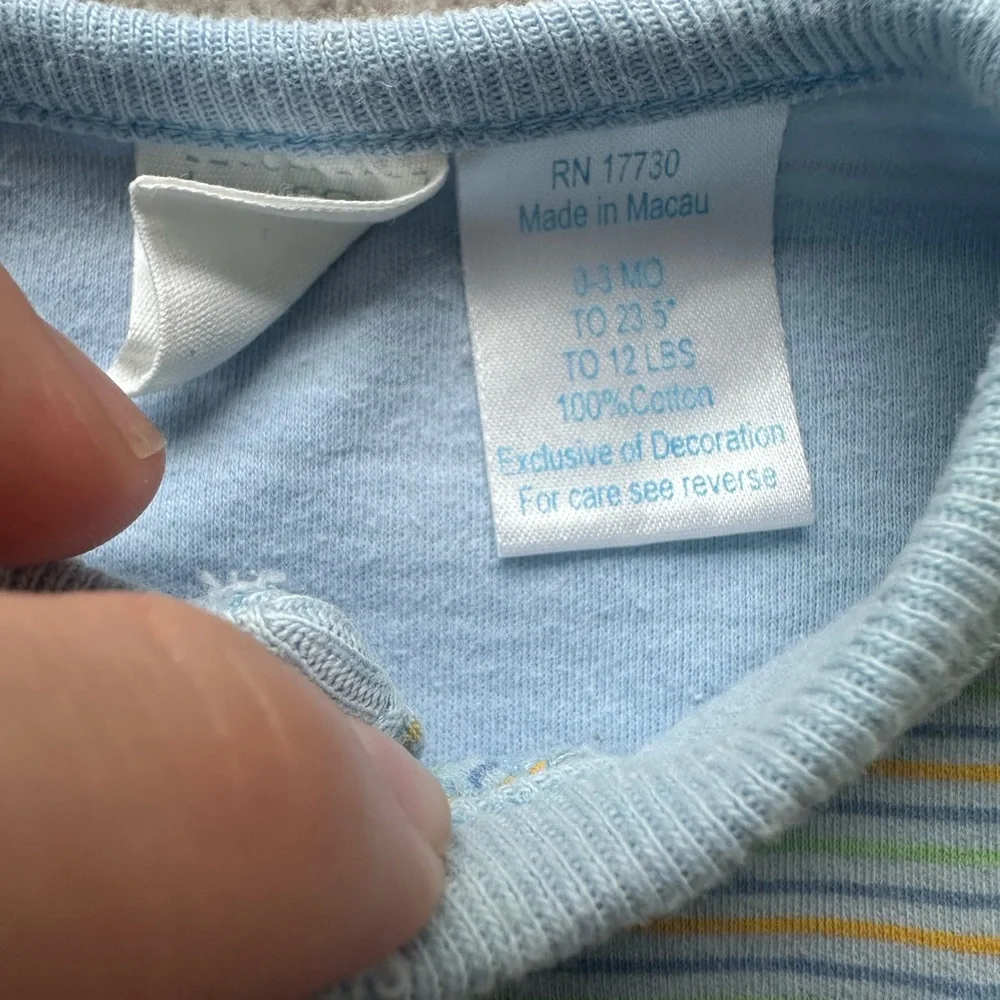 Cherokee Baby 0-3 mos Blue Striped Baby One-Piece Romper‎ Embroidered